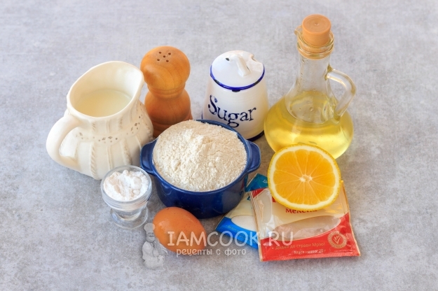 Ингредиенты для пышных оладий на молоке без дрожжей