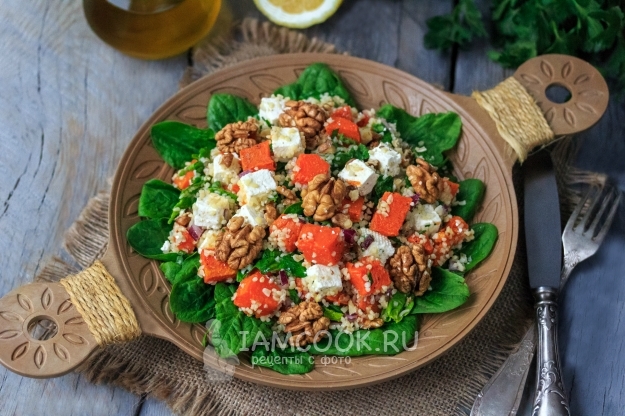 Рецепт салата с булгуром, печеной тыквой и сыром фета