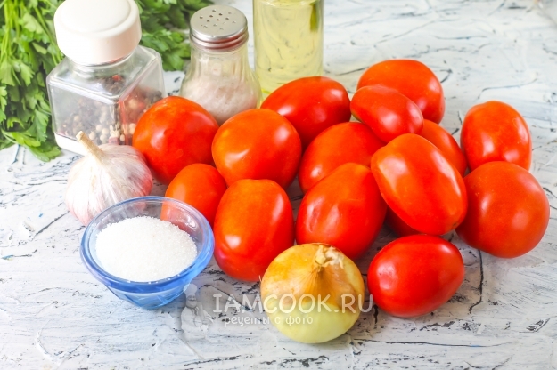 Ингредиенты для приготовления сладких помидоров «Пальчики оближешь» на зиму