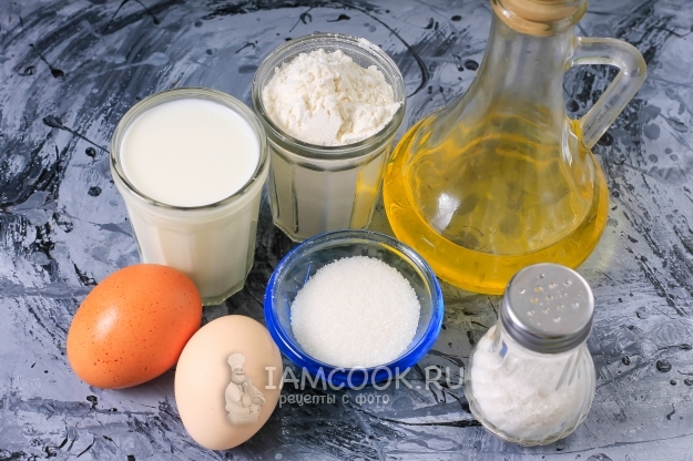 Ингредиенты для ажурных блинчиков на кефире с дырочками