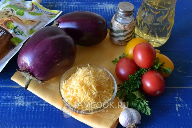 Ингредиенты для ленивого «Тещиного языка» из баклажанов в духовке