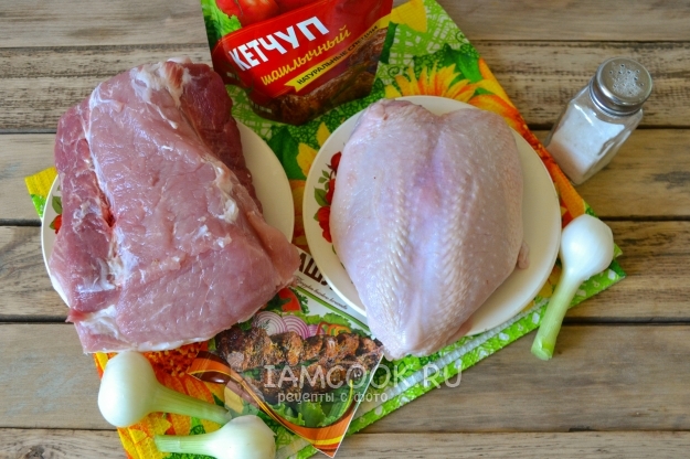 Ингредиенты для шашлыка «Ассорти» из свинины, курицы и овощей