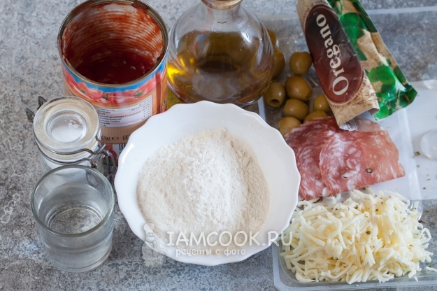 Ингредиенты для пиццы на сковороде без дрожжей