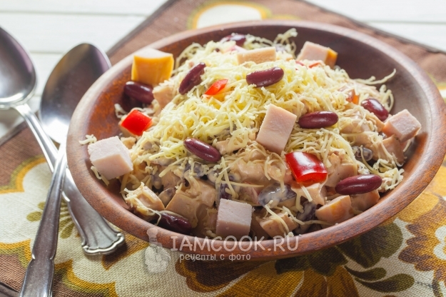 Рецепт салата с фасолью, ветчиной и сыром