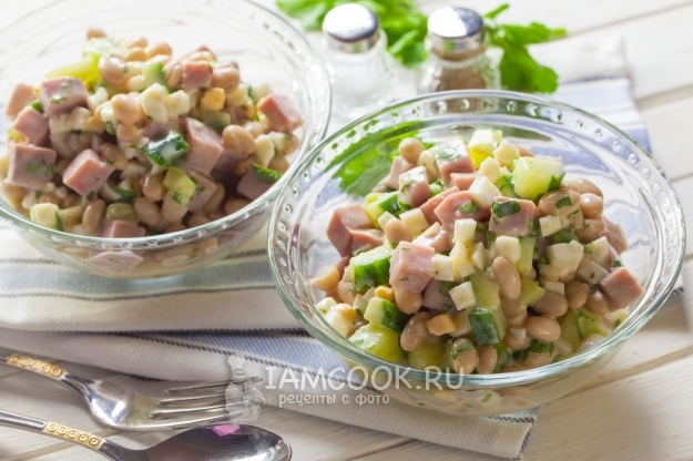 Рецепт салата с фасолью, яйцами