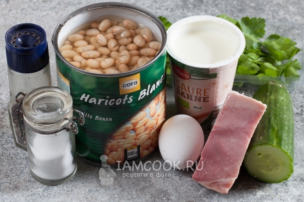 Ингредиенты для салата с фасолью, яйцами