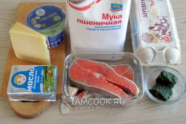 Ингредиенты для киша с рыбой и шпинатом