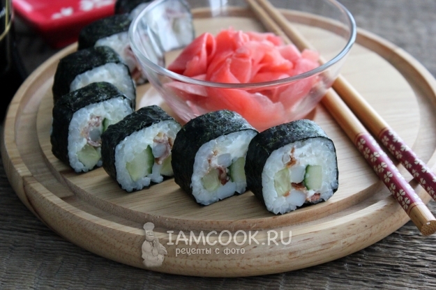 Рецепт роллов с кальмаром и беконом