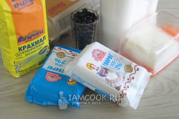 Ингредиенты для творожной запеканки с черникой