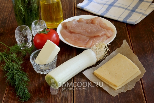 Ингредиенты для куриных отбивных с луком-пореем в духовке