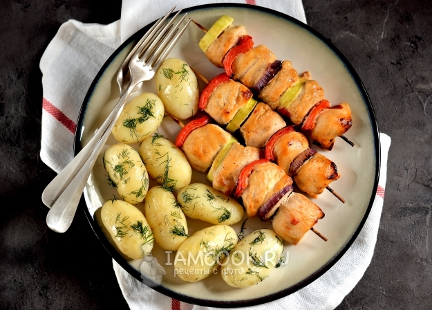 Рецепт шашлыка на кефире из куриного филе с овощами
