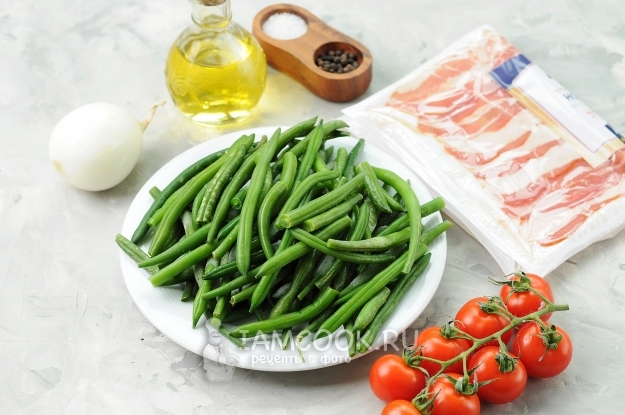 Ингредиенты для приготовления стручковой фасоли с беконом