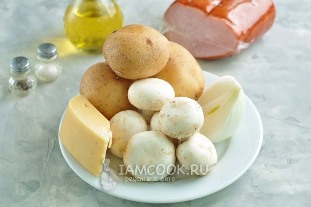 Ингредиенты для картофельного рулета с ветчиной и сыром
