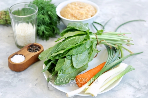 Ингредиенты для щавелевого супа с фрикадельками