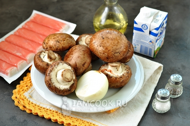 Ингредиенты для шампиньонов, фаршированных крабовыми палочками «Снежный краб»