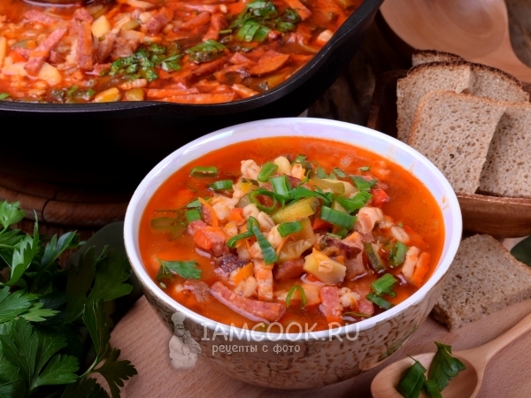 Рассольник с копченостями, рецепт с фото