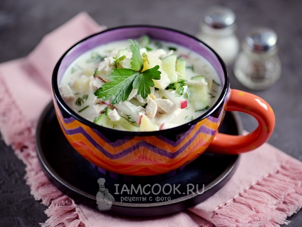 Окрошка с куриной грудкой, рецепт с фото