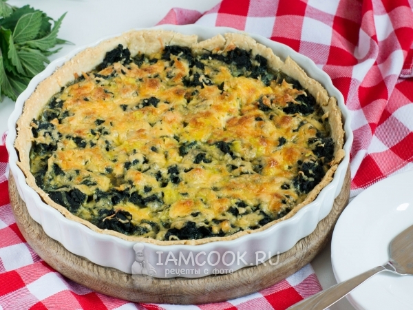 Пирог с крапивой и сырным соусом, рецепт с фото