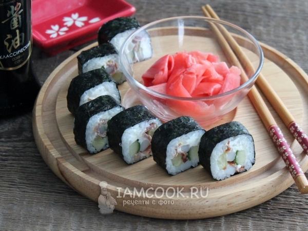Роллы с кальмаром и беконом, рецепт с фото
