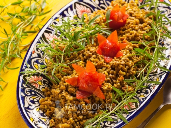 Постный плов из гречки с соевым мясом, рецепт с фото