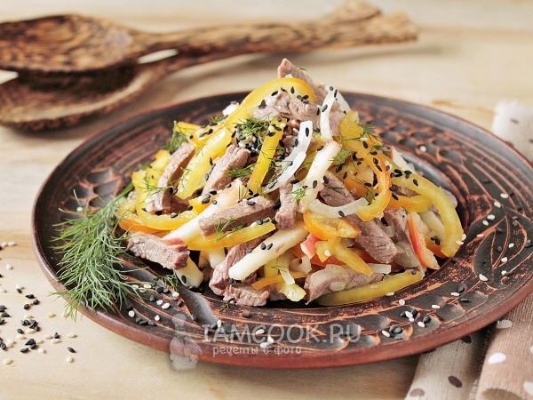 Салат с говядиной и болгарским перцем, рецепт с фото