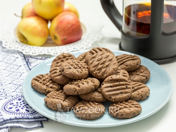 Шоколадное печенье с кунжутом и кукурузной мукой, рецепт с фото