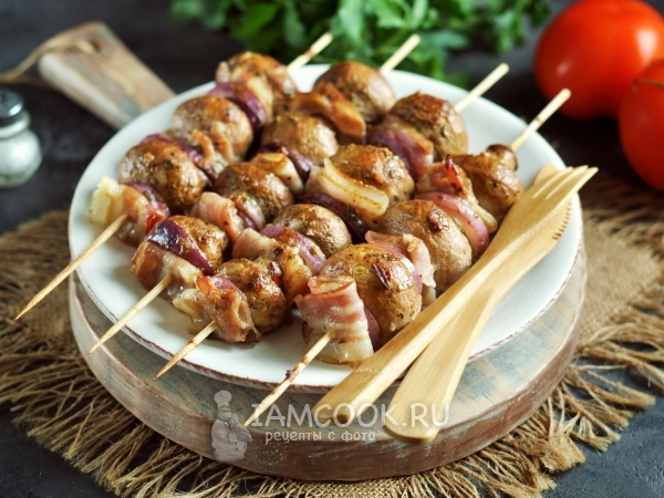 Шашлык из шампиньонов в духовке, рецепт с фото