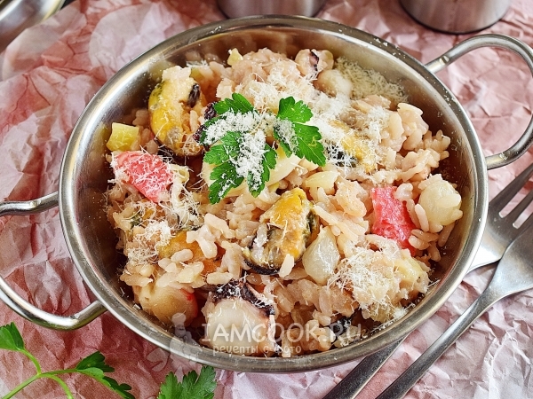 Ризотто с морепродуктами в сливочном соусе, рецепт с фото
