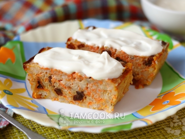 Морковная запеканка с рисом и изюмом, рецепт с фото