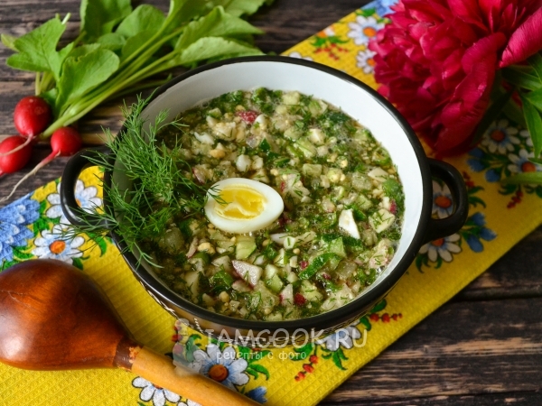 Окрошка с редиской на квасе, рецепт с фото