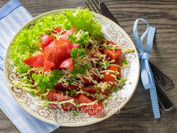 Простой салат с помидорами и сыром, рецепт с фото