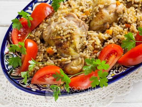 Плов с рисом и гречкой, рецепт с фото