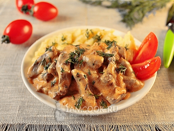 Бефстроганов из говяжьей печени, рецепт с фото