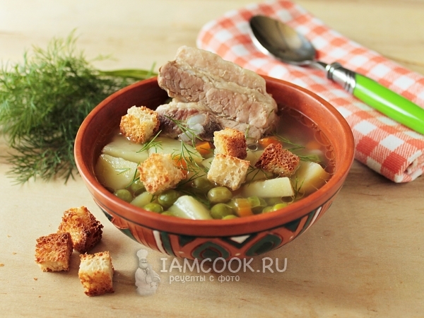 Суп с замороженным горошком и свиными рёбрышками, рецепт с фото
