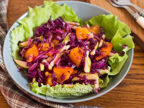 Салат из краснокочанной капусты с хурмой, рецепт с фото