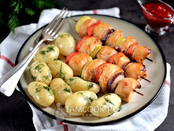 Шашлык на кефире из куриного филе с овощами, рецепт с фото