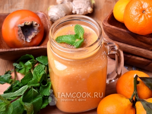 Молочный смузи с хурмой, мандарином и имбирем, рецепт с фото