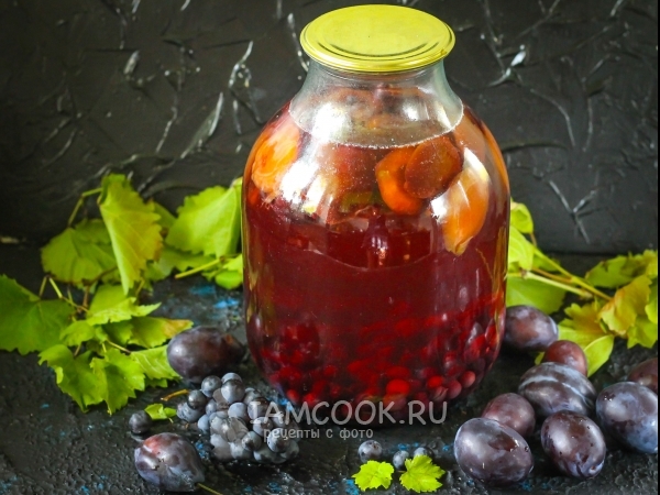 Компот из винограда и слив на зиму, рецепт с фото