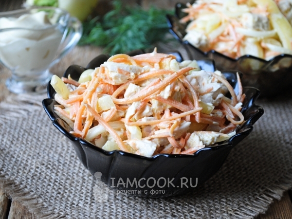 Салат с корейской морковью, курицей и болгарским перцем, рецепт с фото