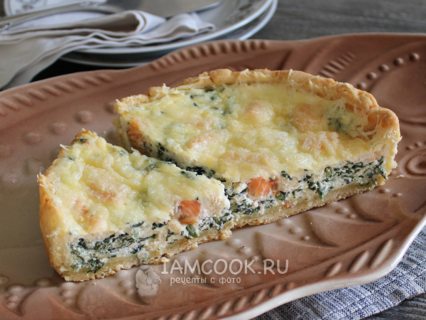 Киш с рыбой и шпинатом, рецепт с фото