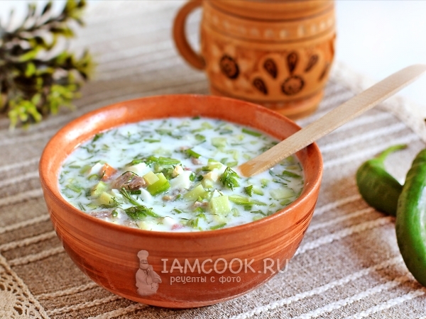 Окрошка с мясом на кефире, рецепт с фото