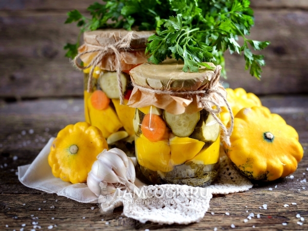 Маринованные патиссоны с огурцами на зиму, рецепт с фото