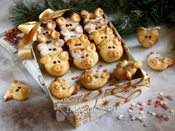 Новогоднее песочное печенье Свинки, рецепт с фото