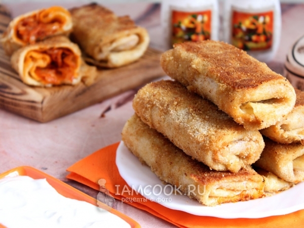 Блинчики с тушеной капустой в панировке, рецепт с фото