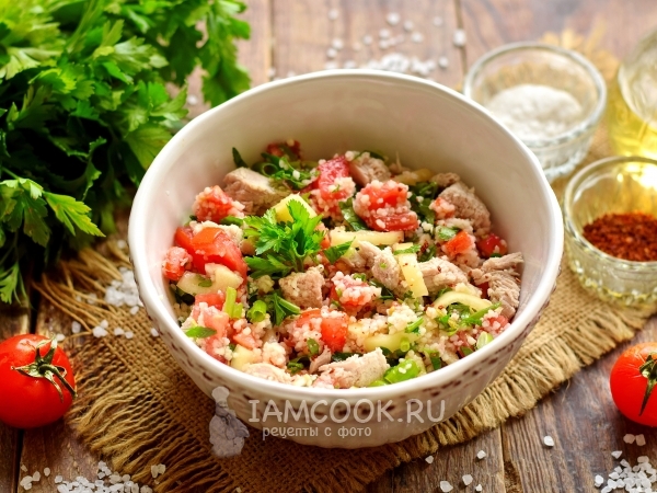 Салат с кускусом, свининой и овощами, рецепт с фото