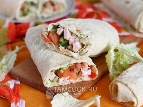 Шаурма с копчёной курицей, рецепт с фото