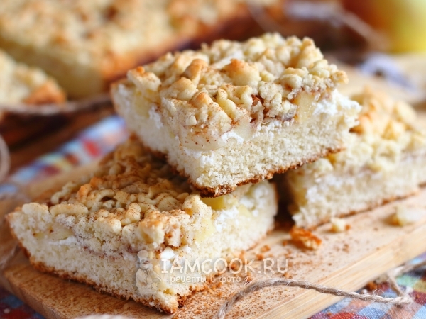 Тёртый пирог с творогом и яблоками, рецепт с фото