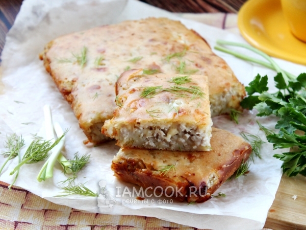 Заливной пирог с куриным фаршем, рецепт с фото