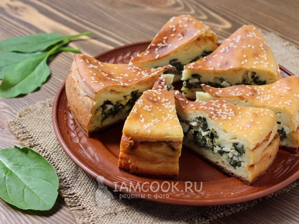 Заливной пирог со шпинатом, рецепт с фото