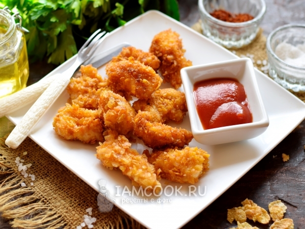 Куриные наггетсы в кукурузных хлопьях, рецепт с фото
